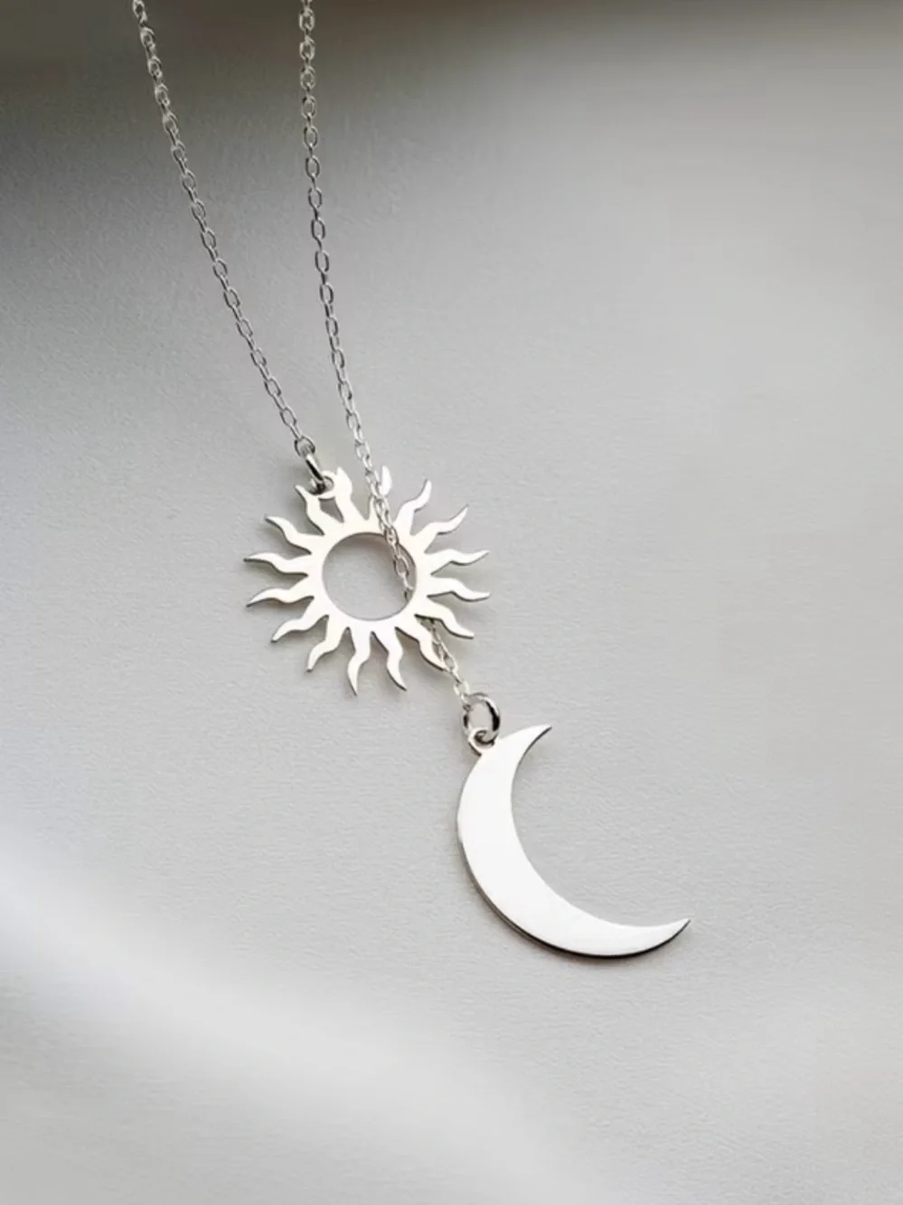 NEW! Silver Sun and Crescent Moon Pendant Necklace. Elegant Sun & Moon Necklace - Picture 3 of 4